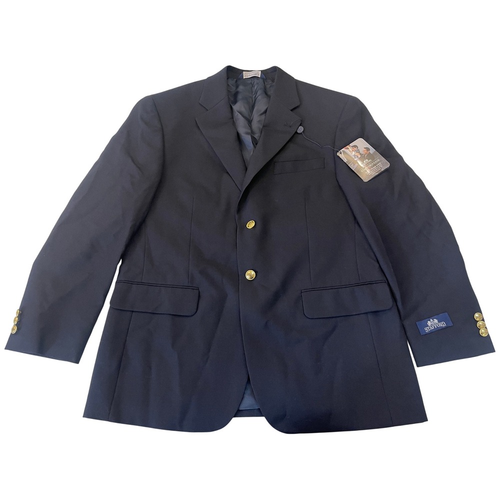 NWT Stafford Ease Mens Navy Blue Wool Blend Stretch Blazer Jacket 40 Short NEW